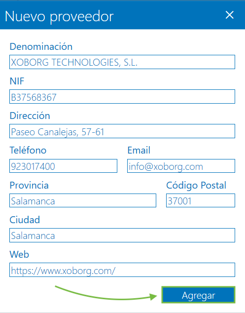 Agregar nuevo proveedor