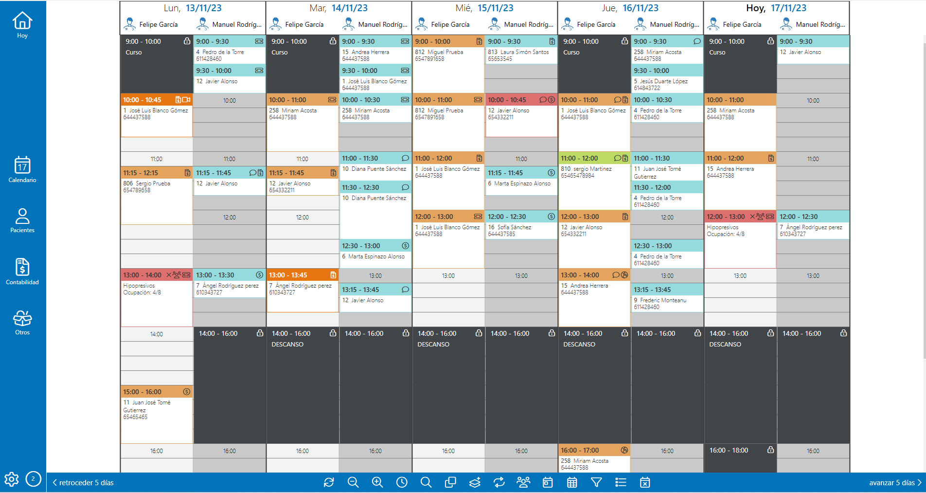 Calendario varios profesionales