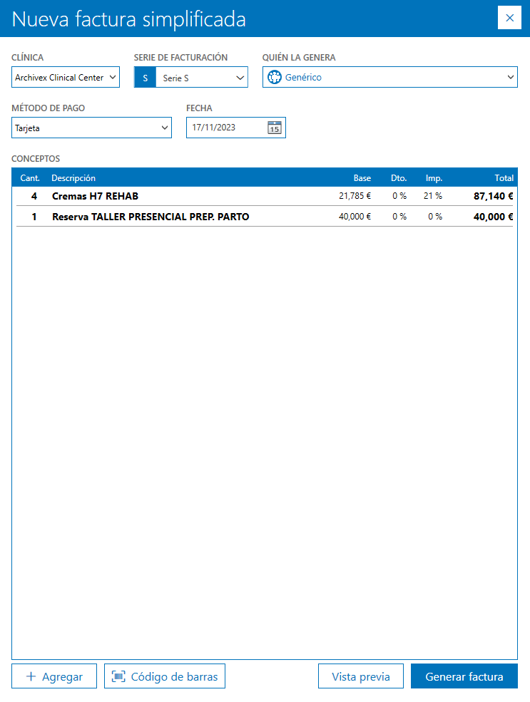 Crear nueva factura simplificada Archivex