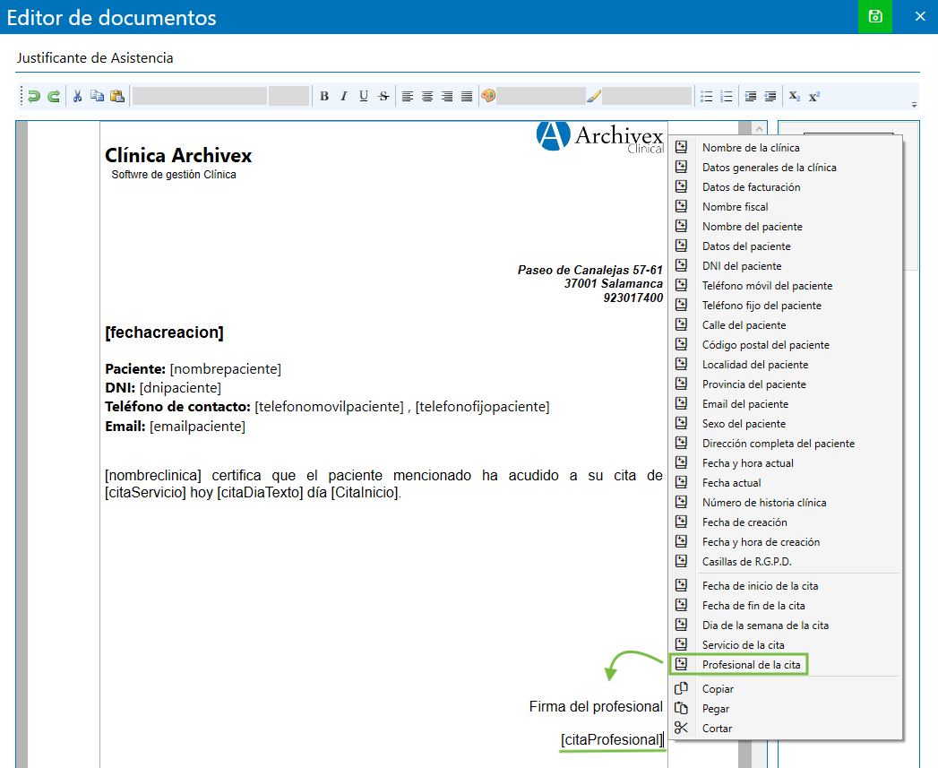Crear justificante de asistencia