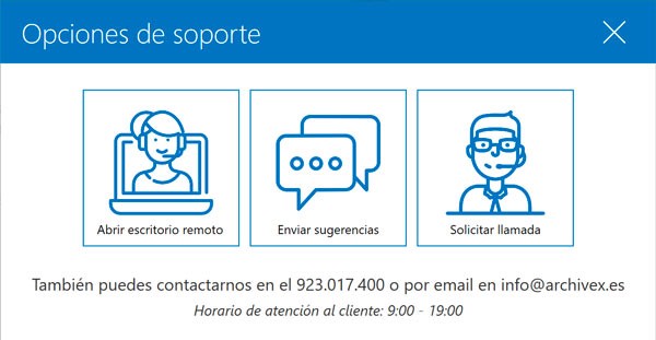 Configuracion Archivex Opciones de soporte