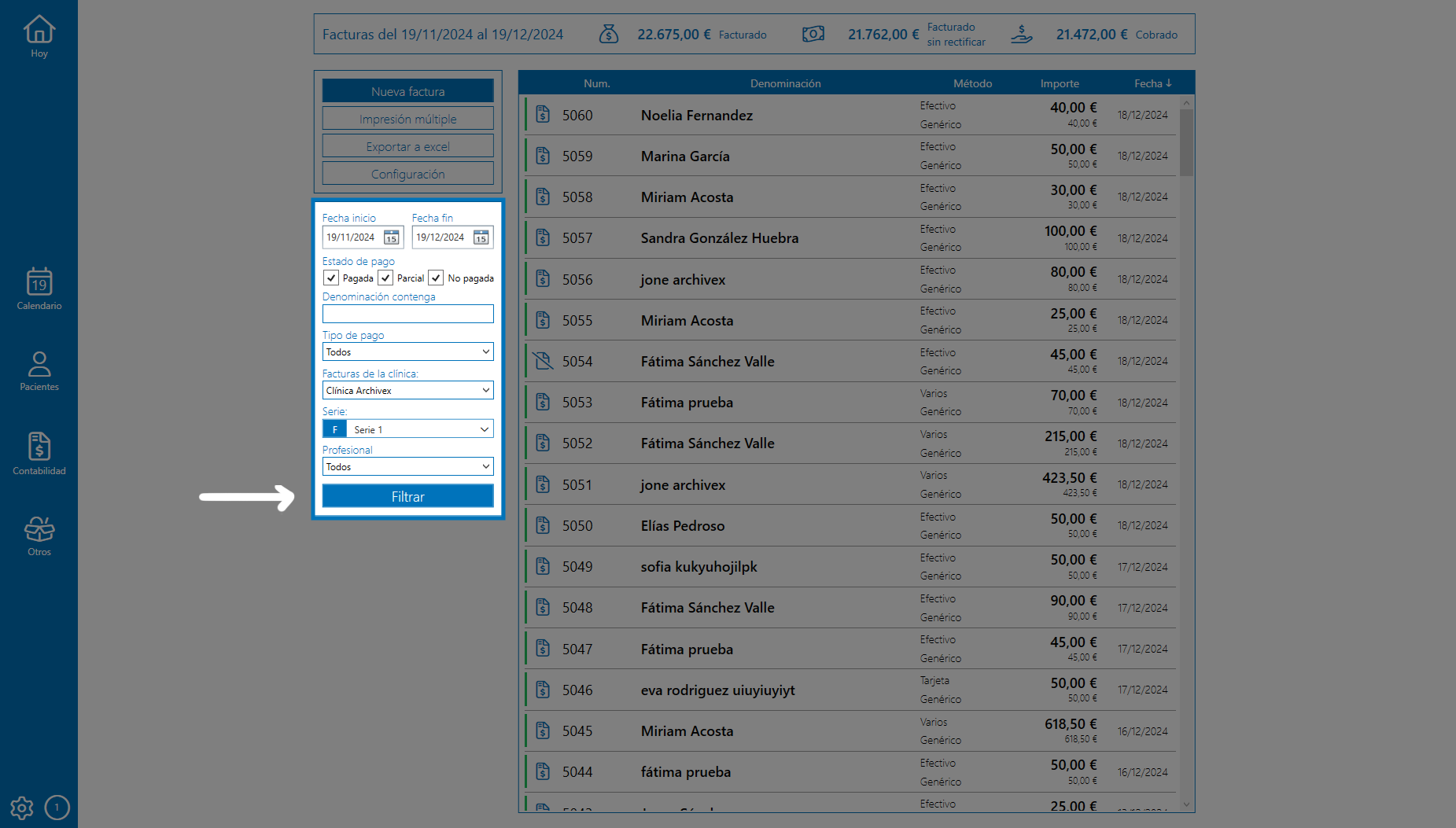 ¿Puedo seleccionar las facturas de una serie escífica?