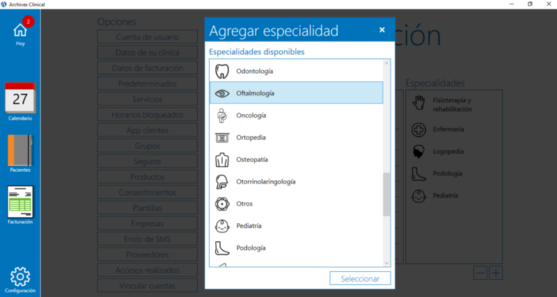 Agregar especialidad Archivex