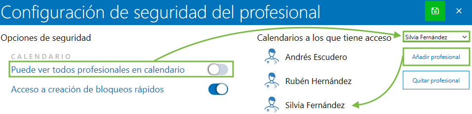 Configuración de seguridad del profesional