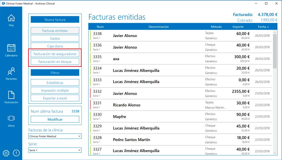 Interfaz Archivez Clinical - Facturas emitidas