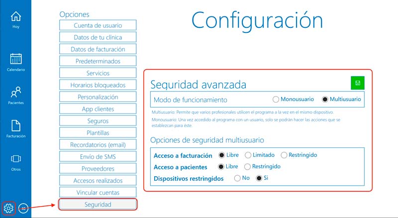 Configuración de seguridad avanzada