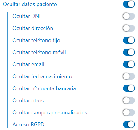 Ocultar datos de paciente
