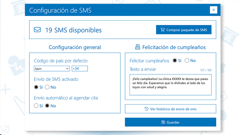 Interfaz configuración sms Archivex