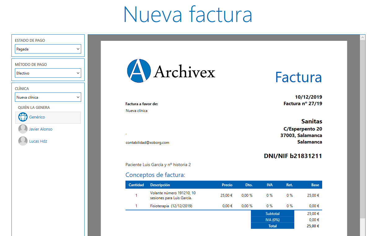 Factura archivex clinical