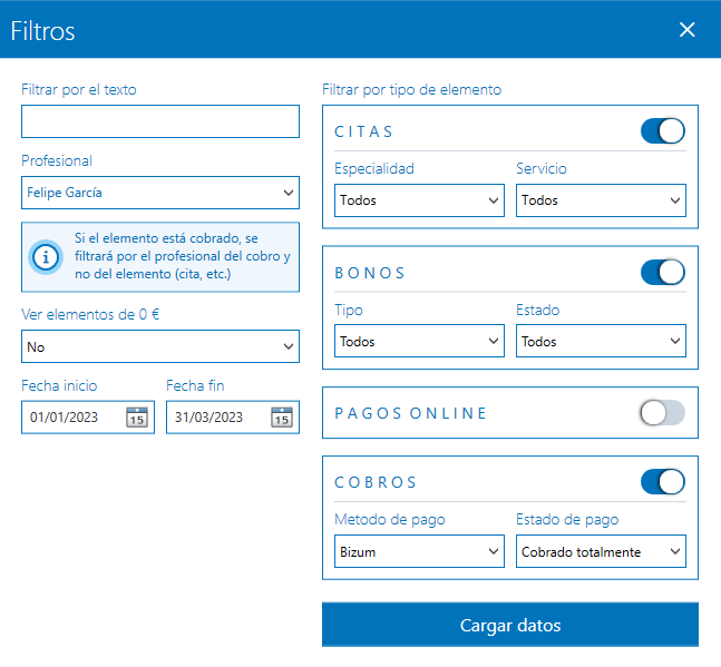 Filtros Facturación en Bloque Archivex