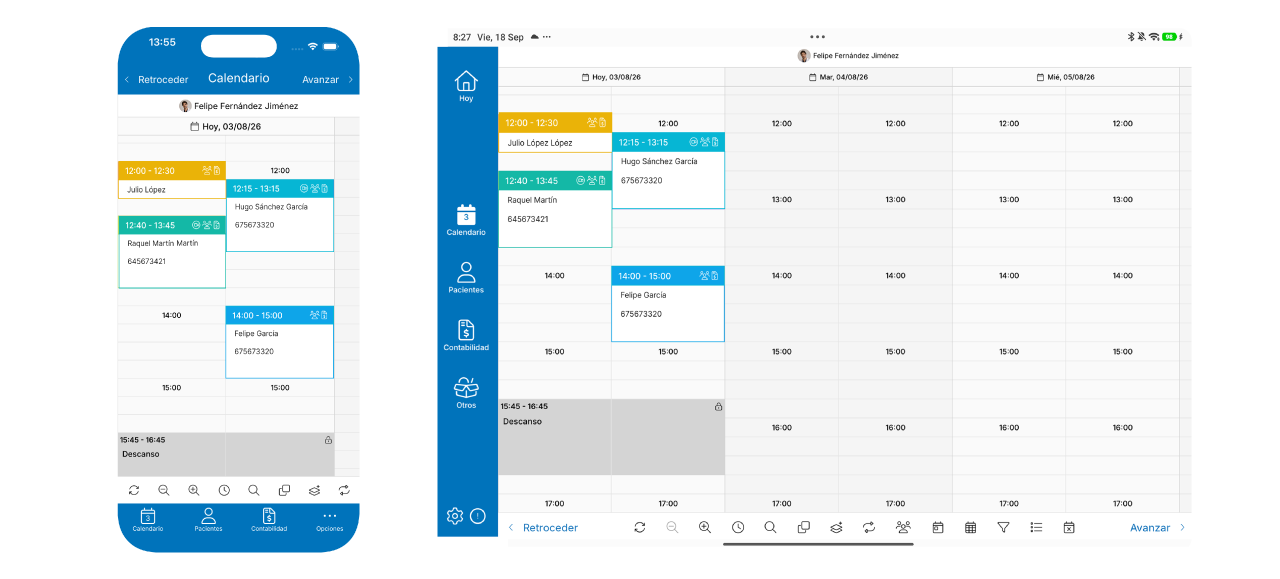funcionalidades calendario en móvil y tablet