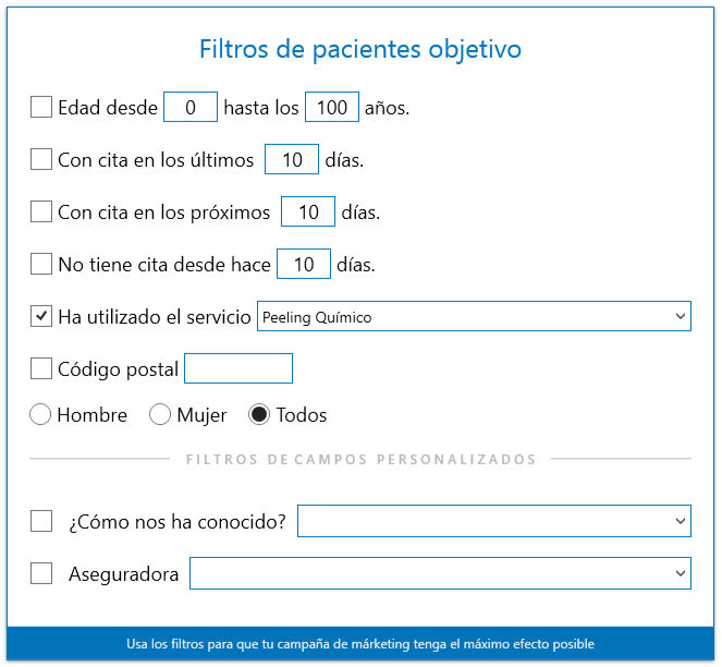 Filtros de pacientes objetivos