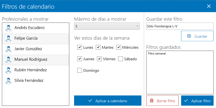 Filtros de calendario Archivex