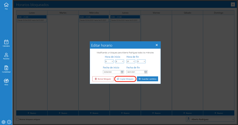 Interfaz bloqueo horario Archivex