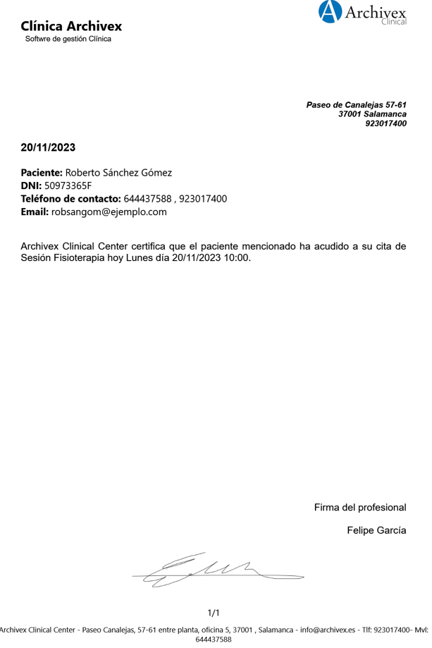 Firma de justificante de asistencia