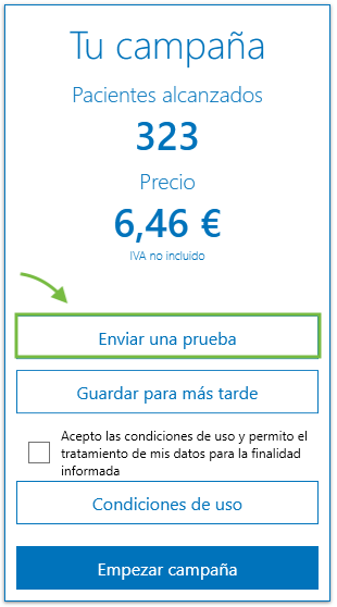 Botón Enviar prueba