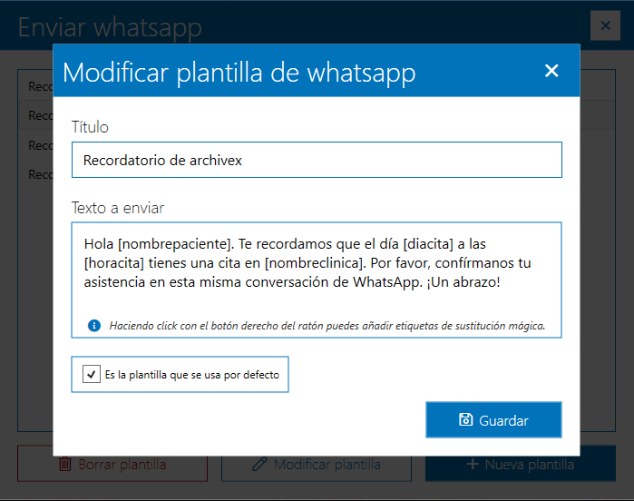 Plantillas recordatorios por WhatsApp con Archivex