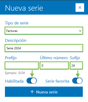 Nueva serie de facturación