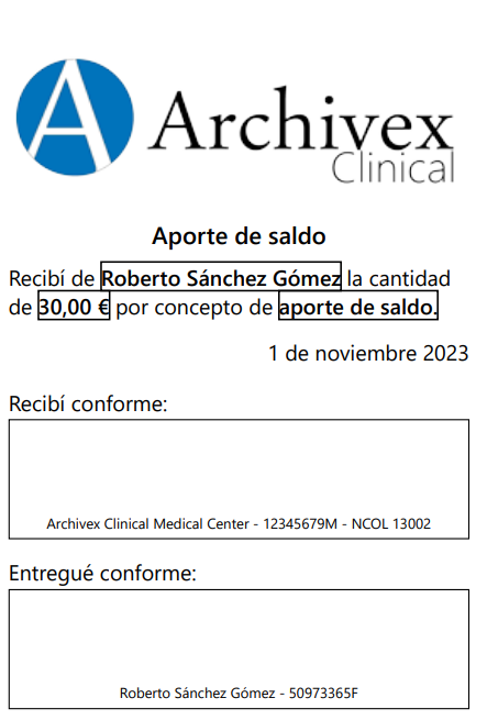 Comprobante aporte de saldo