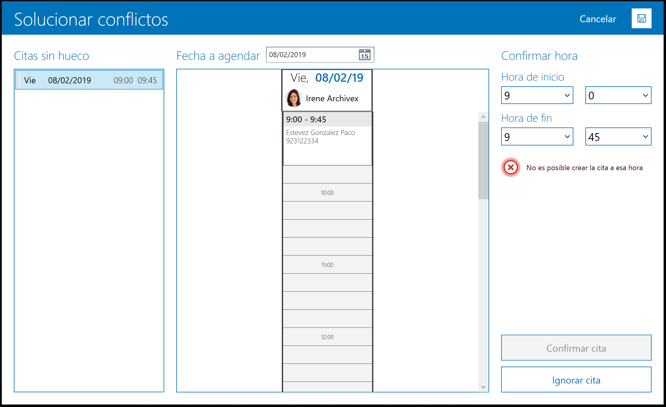Solucionando un conflicto con otra cita ya existente