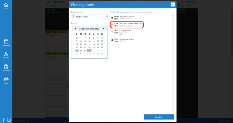 Interfaz 2 calendario Archivex