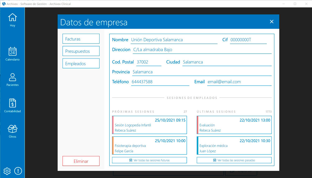 Interfaz datos de empresa Archivex