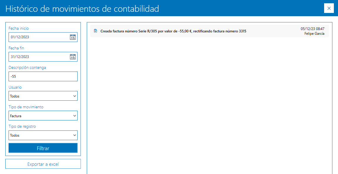 Historico de movimientos de contabilidad Archivex