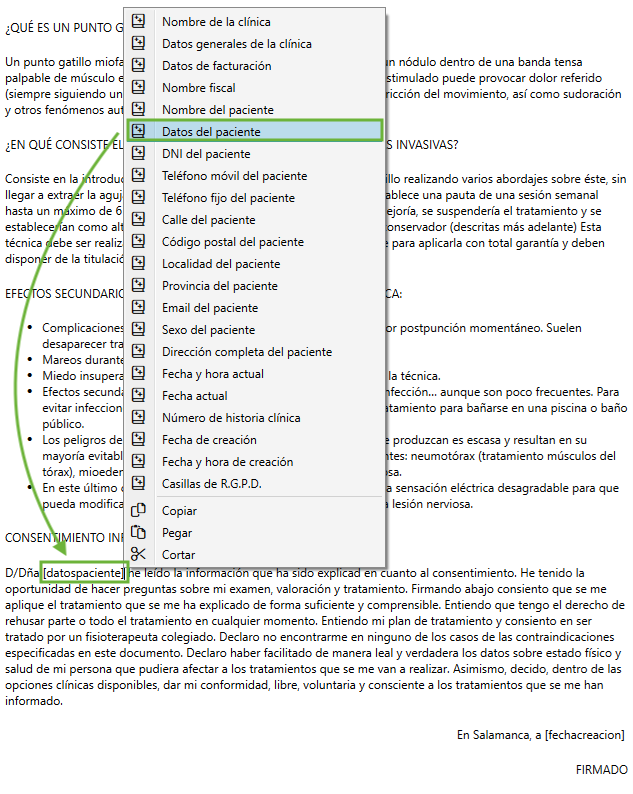 Datos del paciente consentimiento informado
