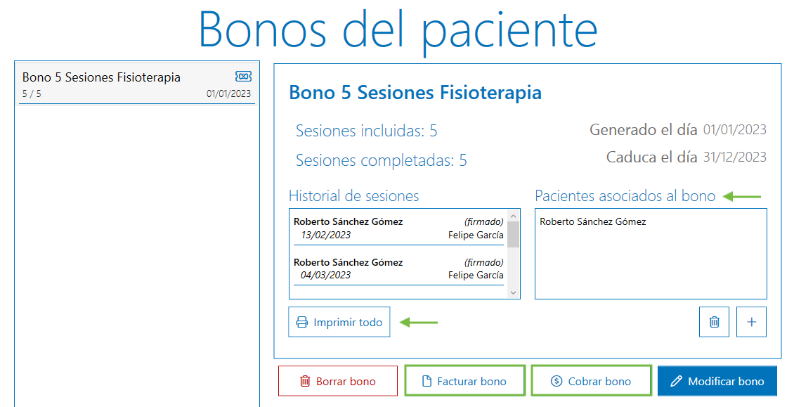 Cobrar o facturar bono