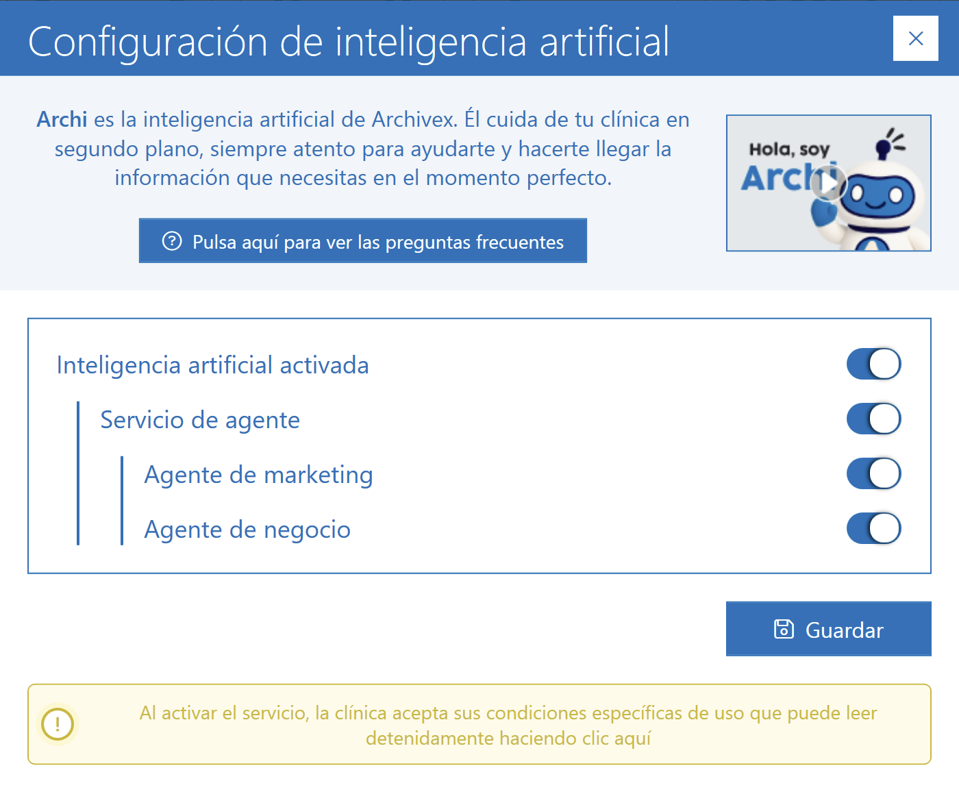 configuracion inteligencia artificial archivex