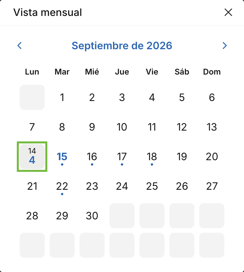 Vista mensual de Archivex con el número de citas de un día