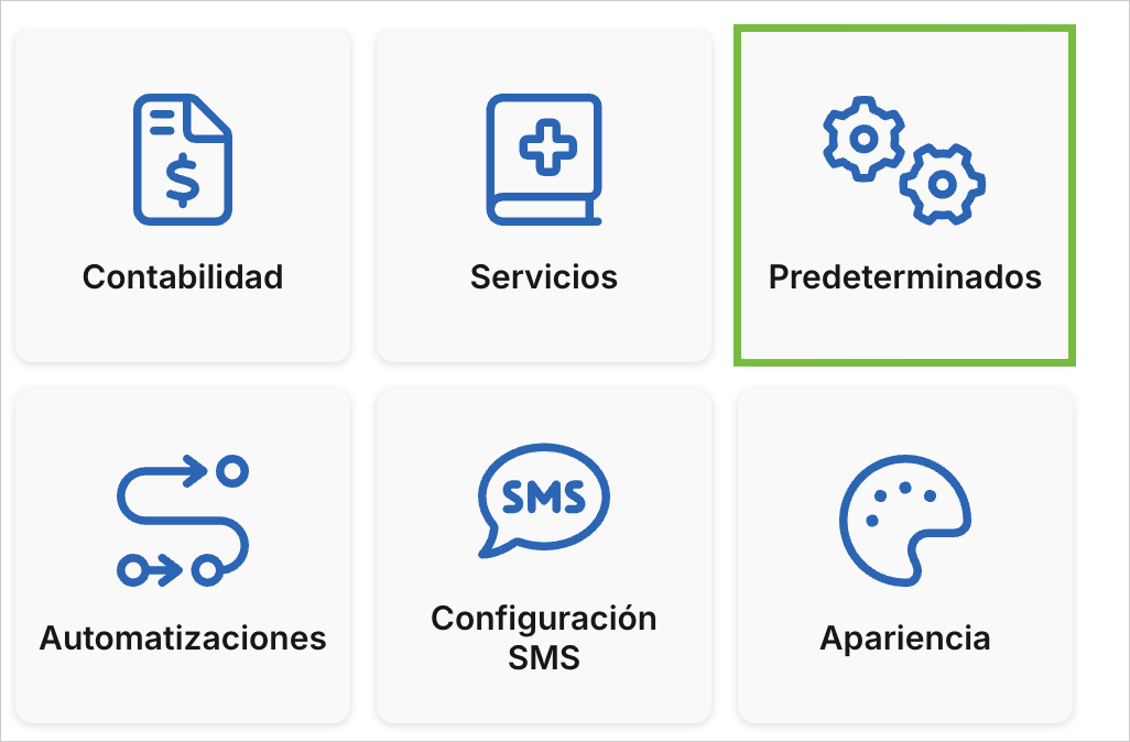 Tarjeta Predeterminados del menú de Configuración de Archivex