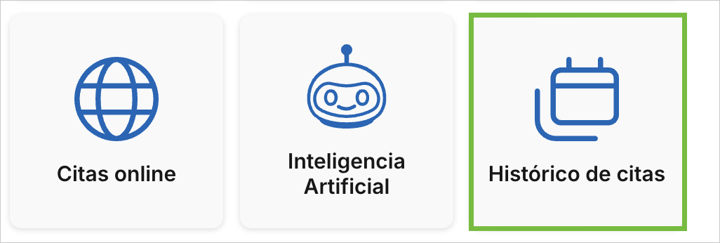 Tarjeta "Histórico de citas" en la página de Configuración de Archivex