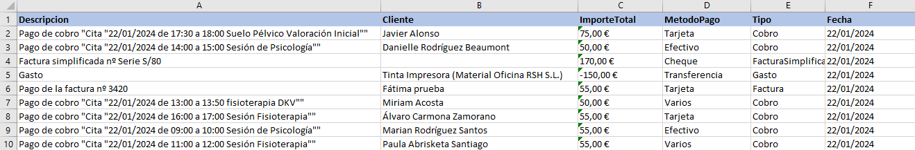 Exportar a excel balance