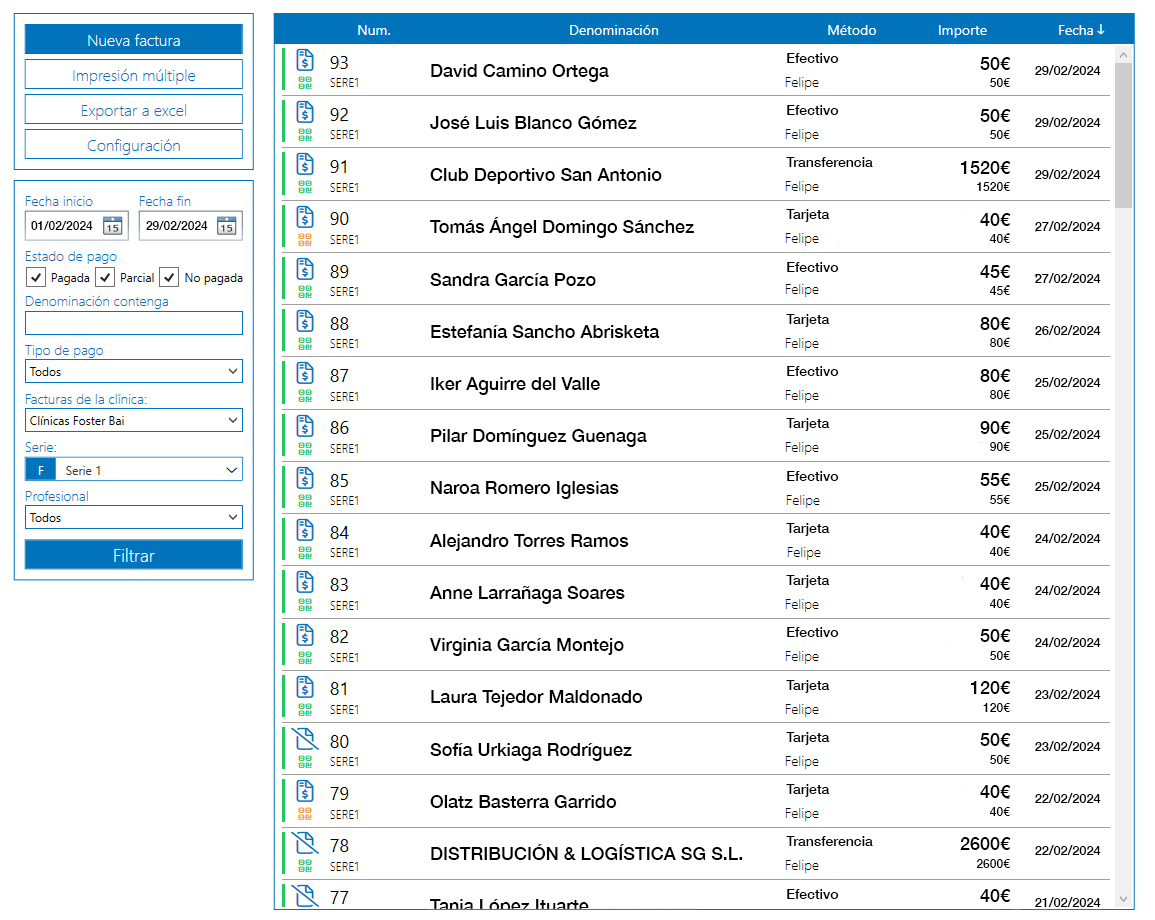 Listado facturas Ticket bai