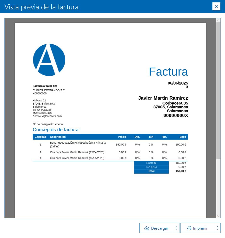 Factura bono Archivex
