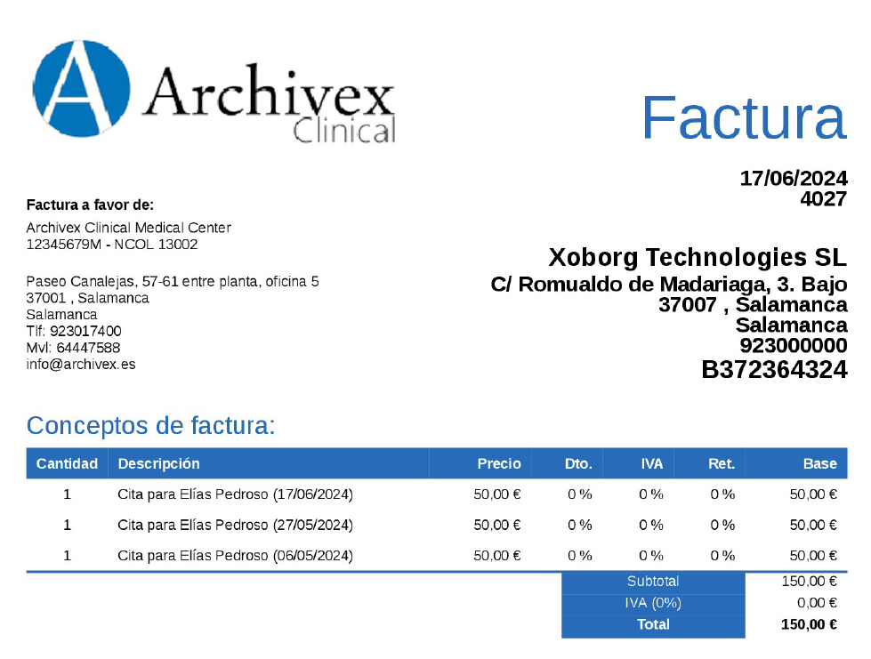 facturar citas bonos archivex