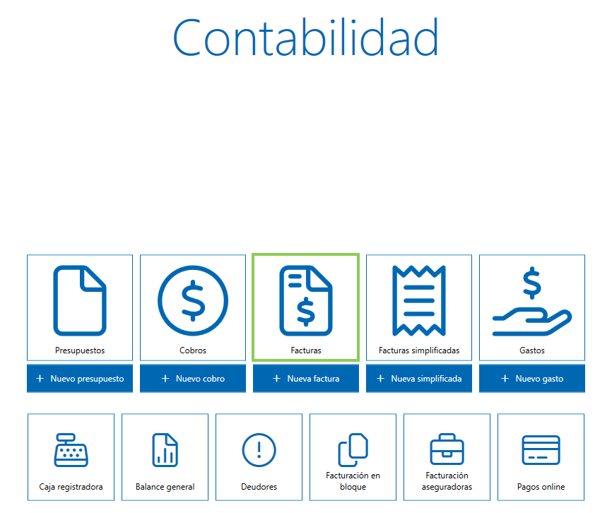 Menú contabilidad y facturas Archivex