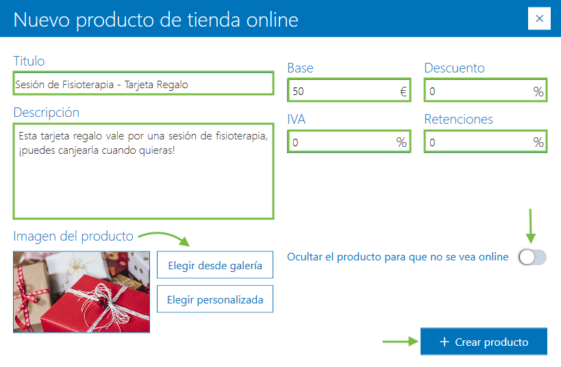 Nuevo producto de tienda online