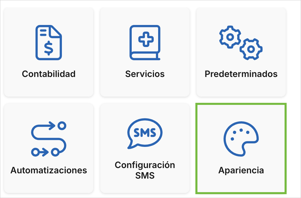 Tarjeta Apariencia del menú de Configuración de Archivex