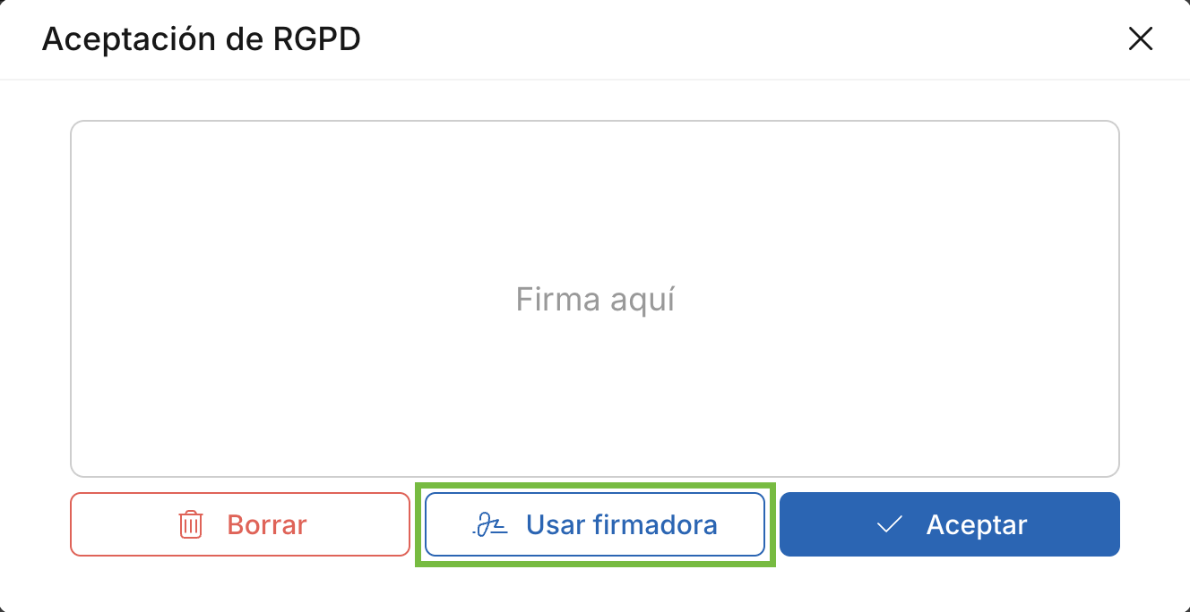 Ventana de firma de Archivex con el botón Usar firmadora señalado