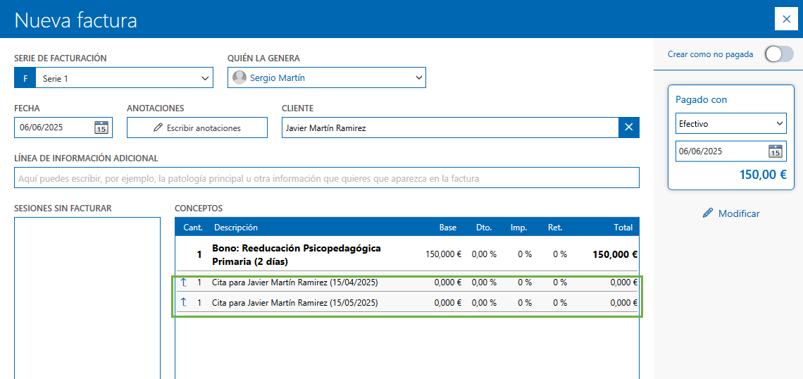 Desglose de bono en conceptos