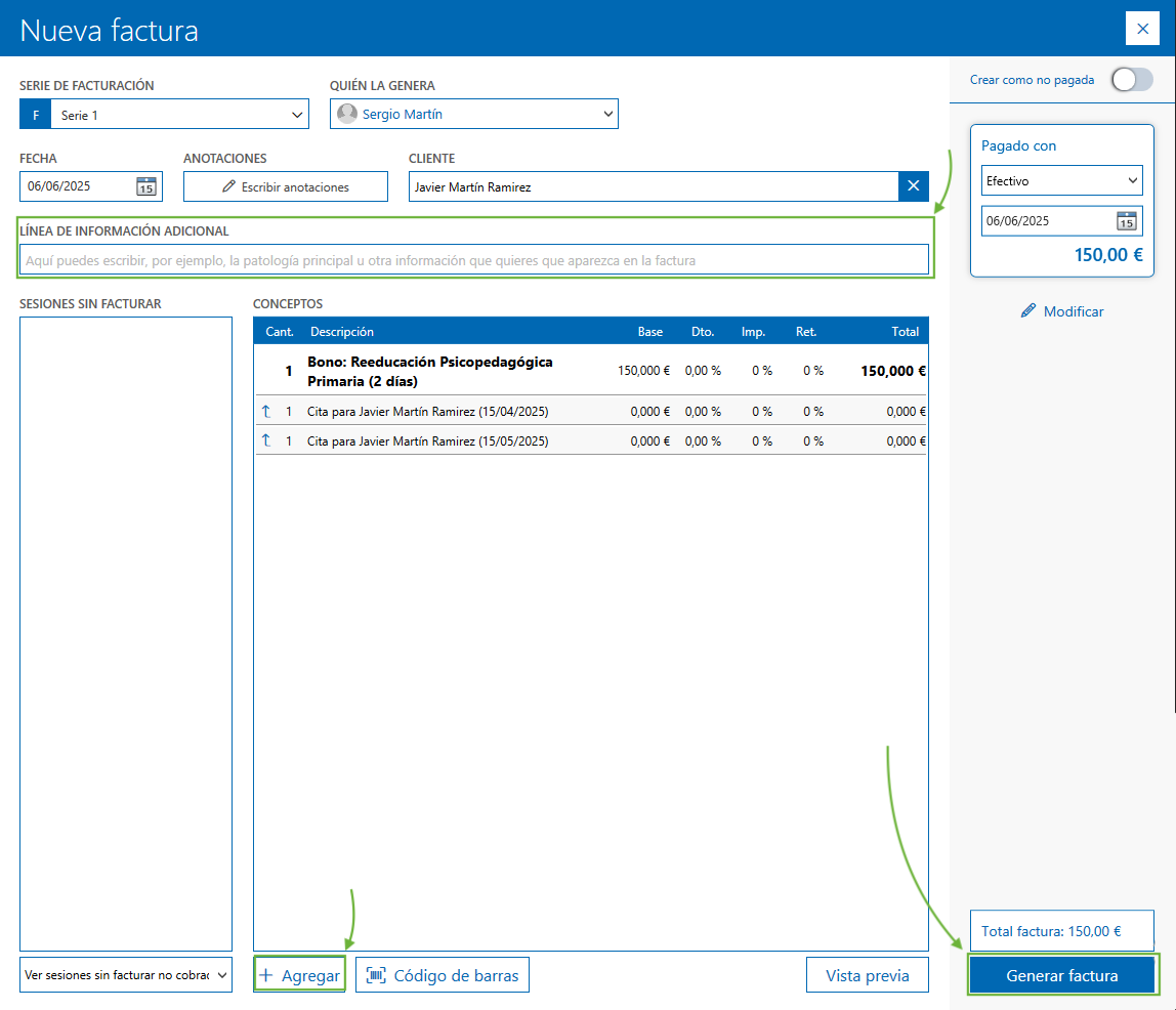 Imagen previsualización factura bono Archivex