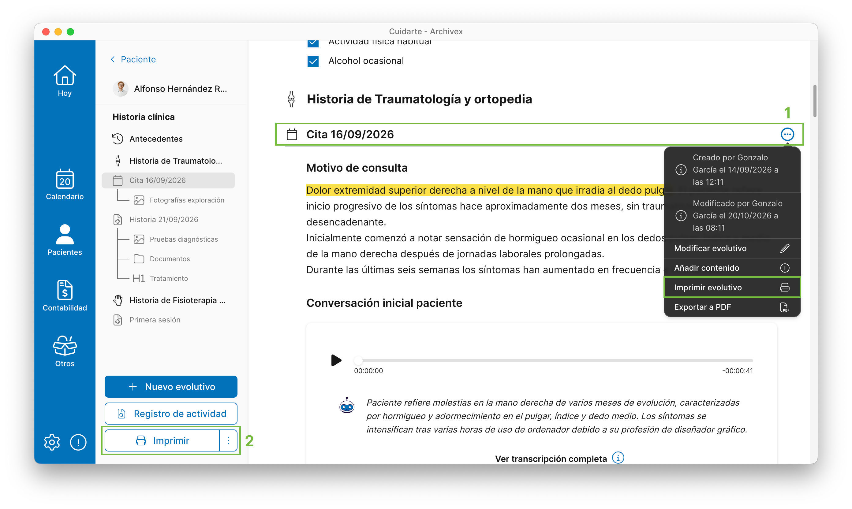 imprimir evolutivo historia clínica