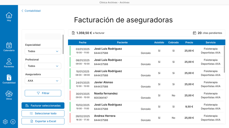 Facturación de aseguradoras