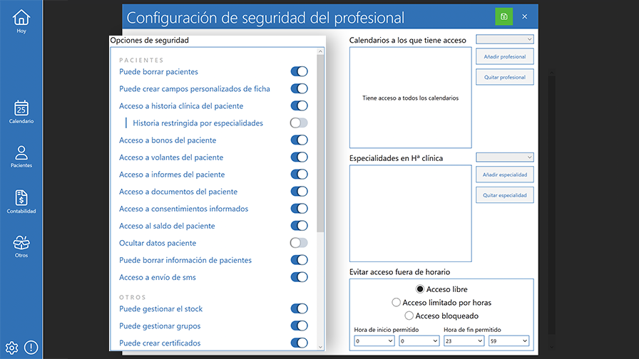 Seguridad por profesional