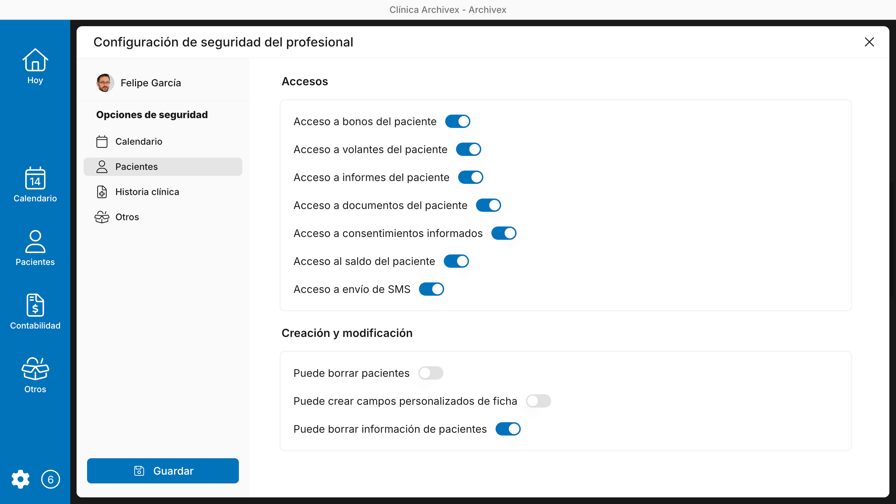 Seguridad por profesional