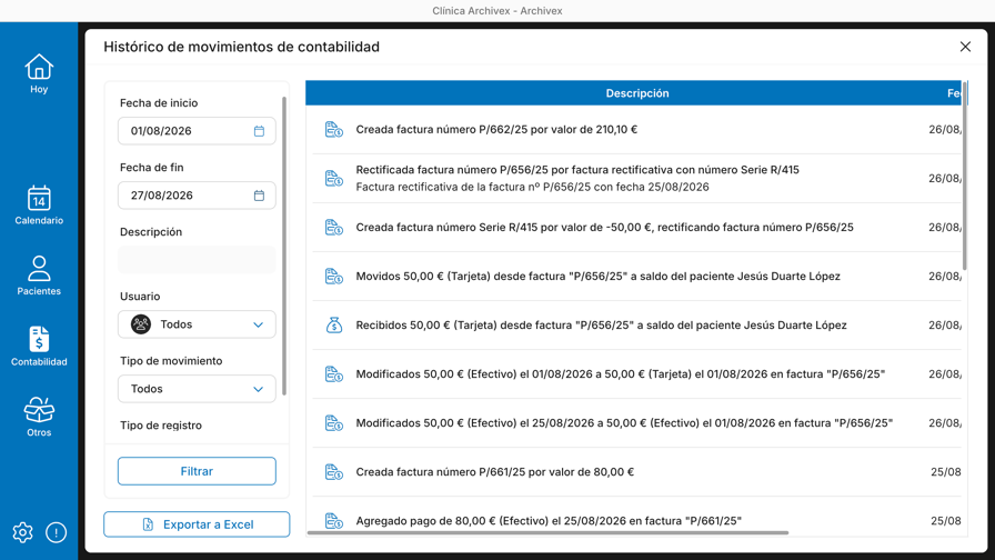 Histórico de cambios contables