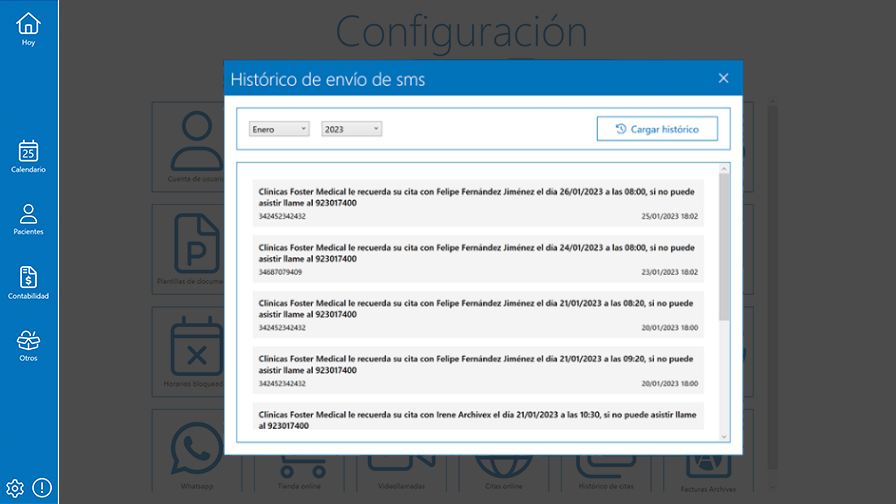 Histórico de envío SMS