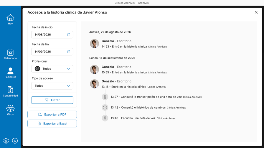 Registro de accesos de la historia clínica